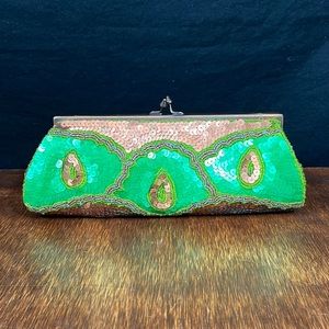 Green and Brown Sequin Clutch